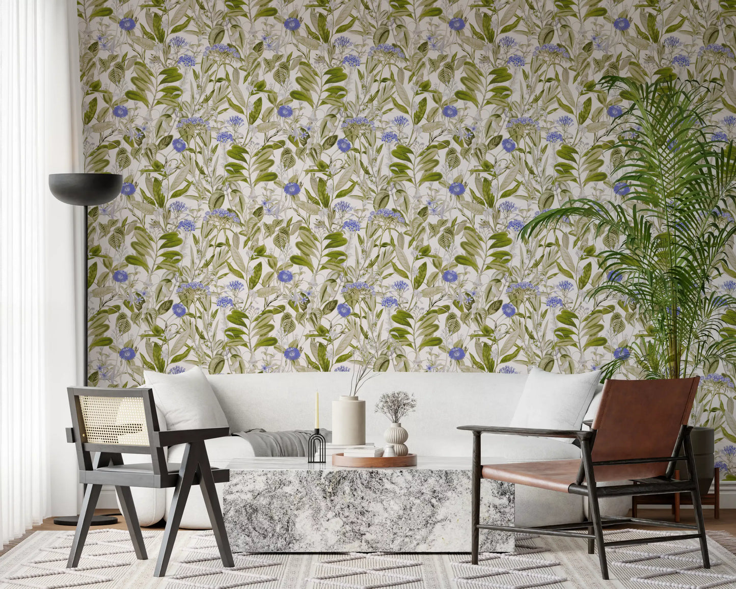 Ruhige blaue Blumenstudie „Wiese“ – Tapete