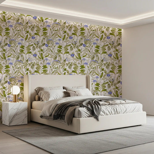 Ruhige blaue Blumenstudie „Wiese“ – Tapete