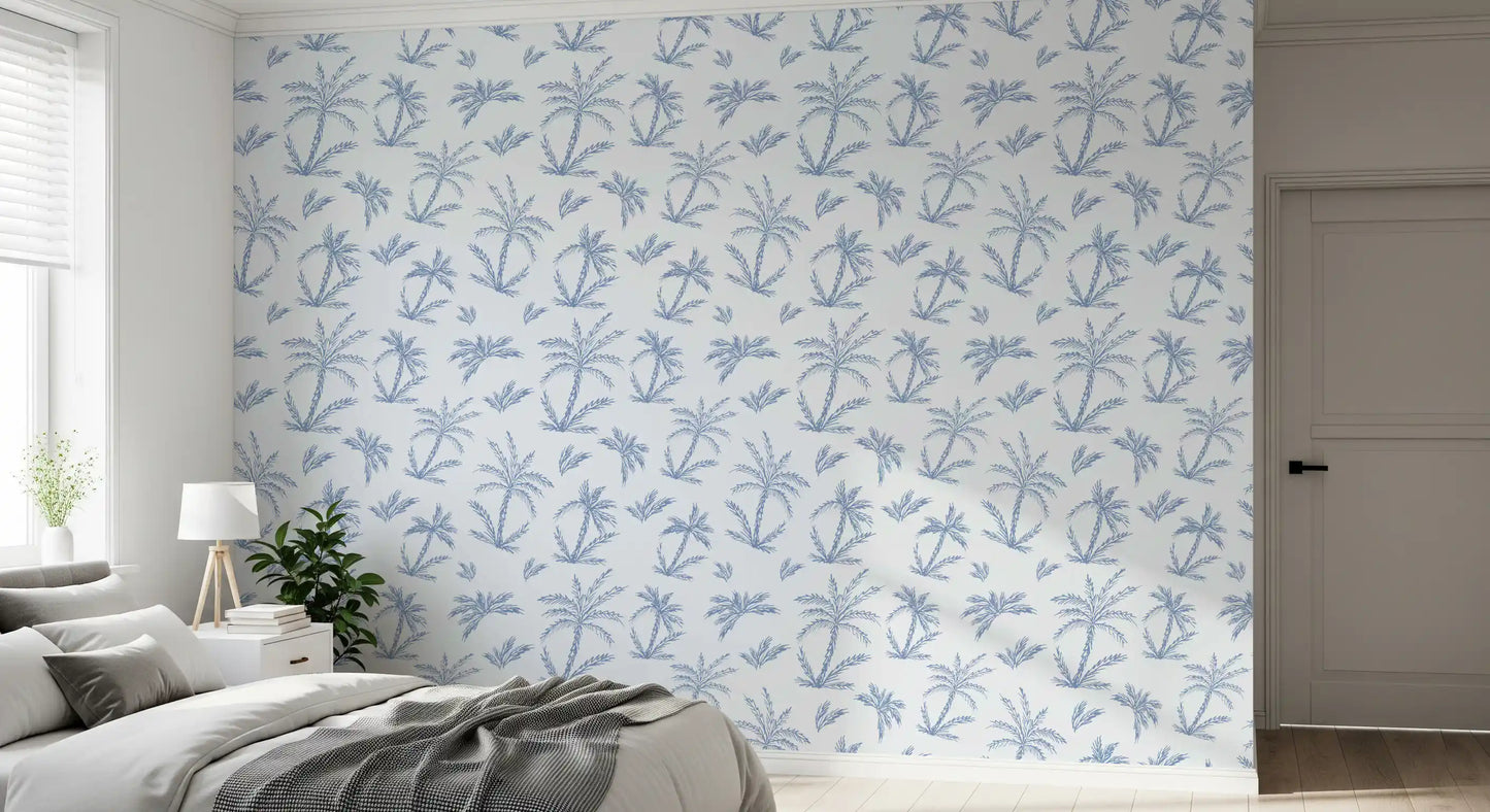 Breezy Blue Palm Orchard Wallpaper⁠