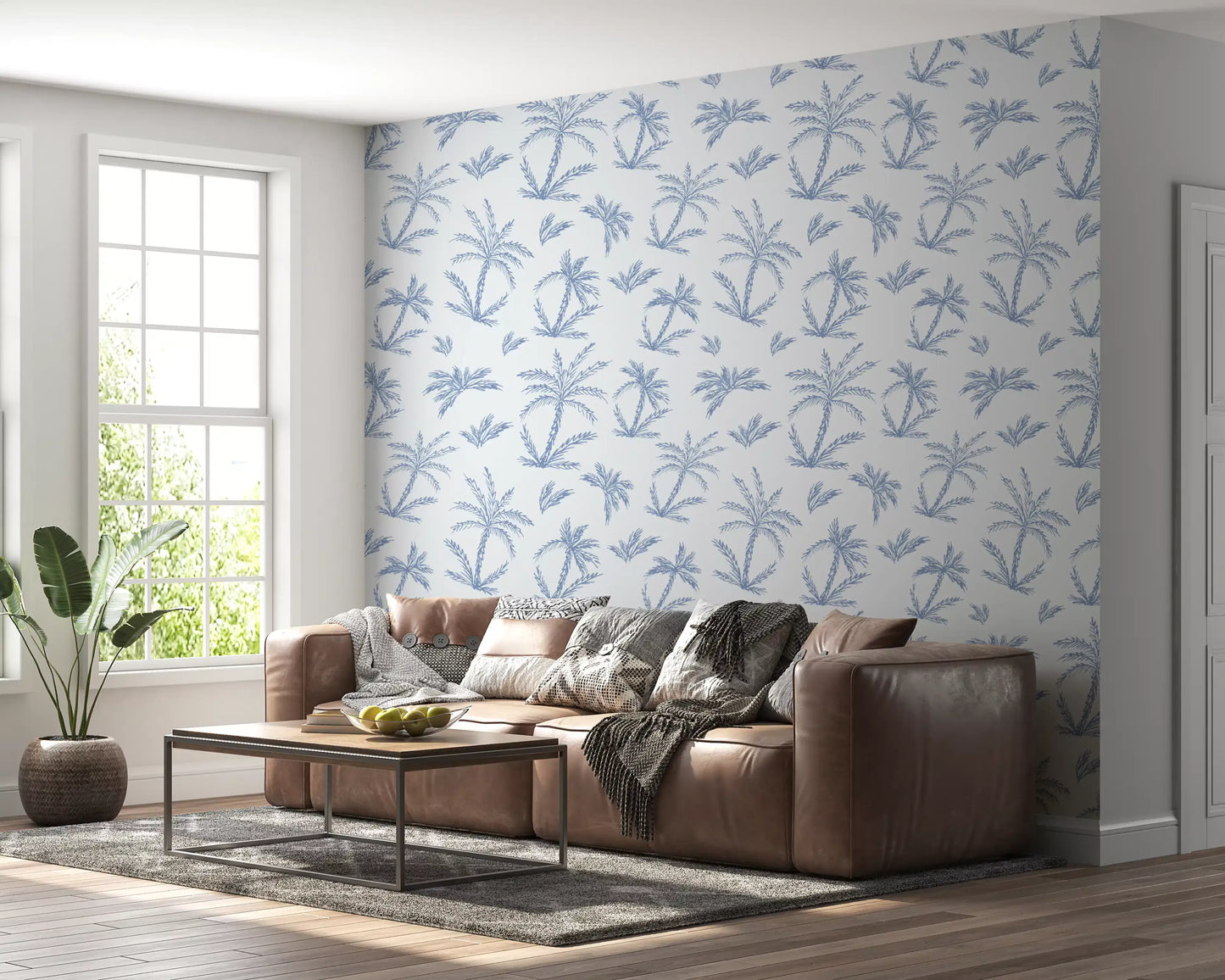 Breezy Blue Palm Orchard Wallpaper⁠