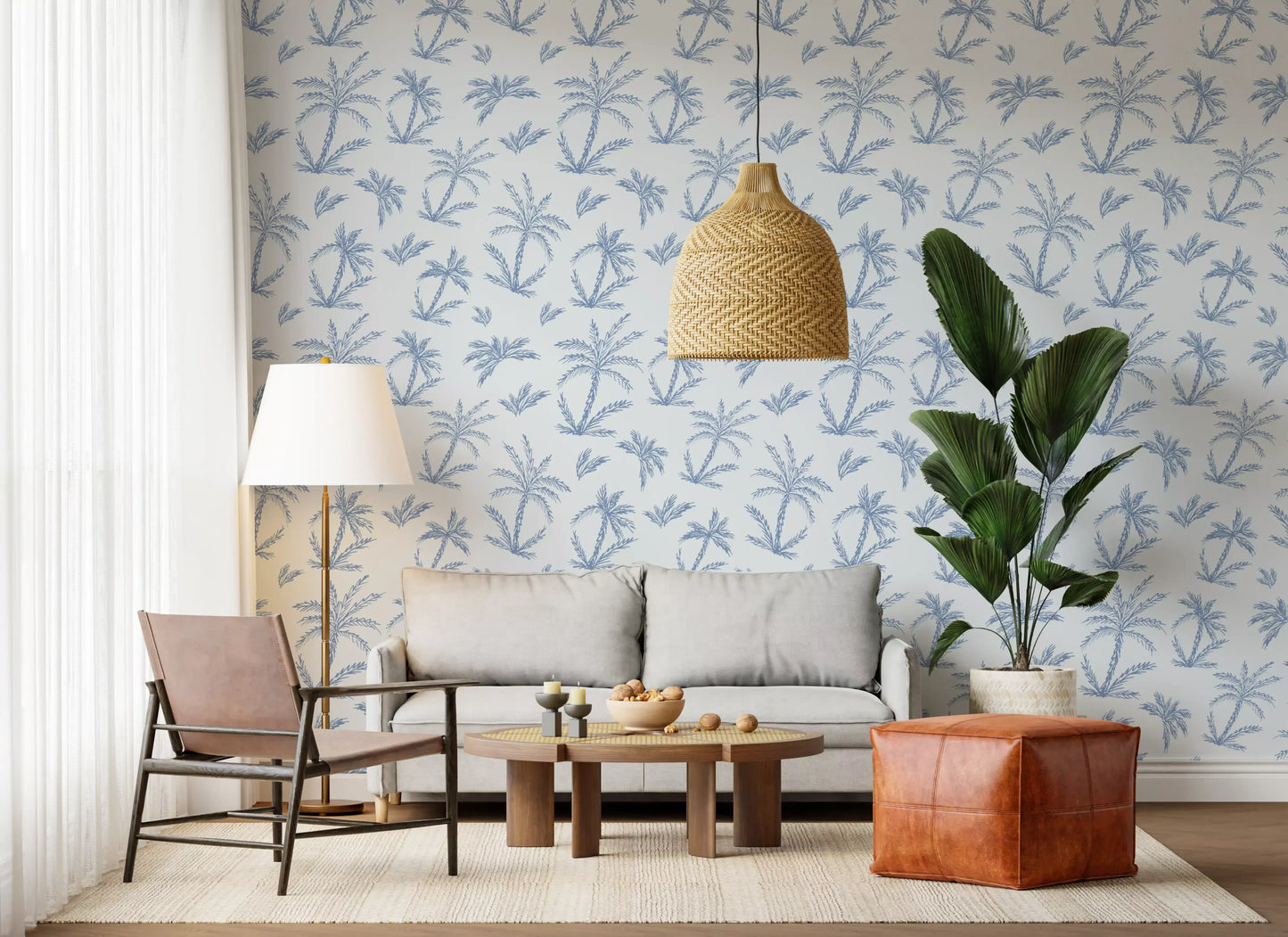 Breezy Blue Palm Orchard Wallpaper⁠