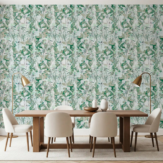 Tapete mit Vintage-Magnolienzweigen im Aquarellstil