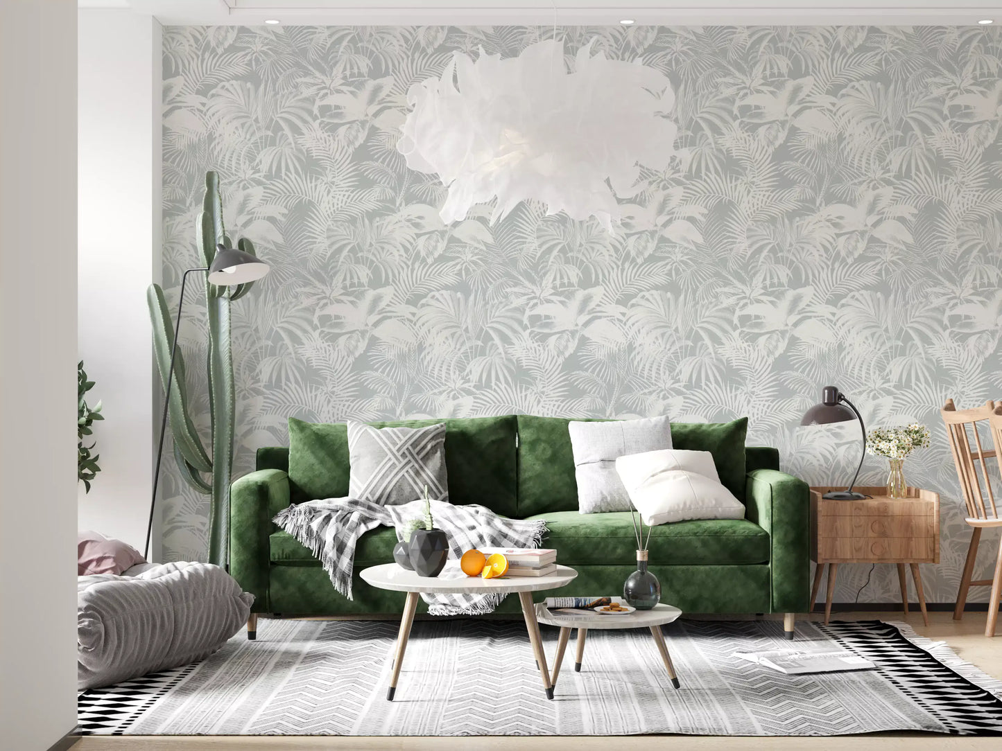 Monochromatic Tropical Palm Foliage Wallpaper⁠