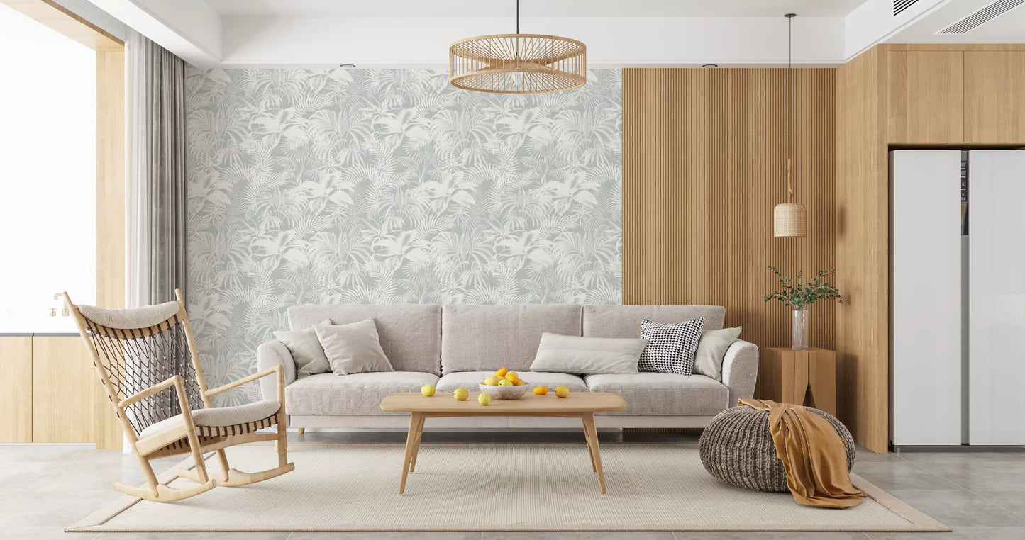 Monochromatic Tropical Palm Foliage Wallpaper⁠