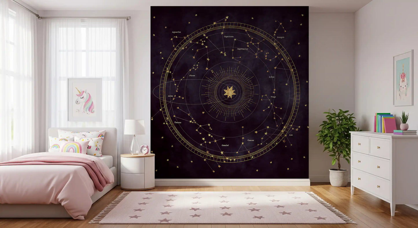 Papier peint panoramique mural Roue astrale aubergine