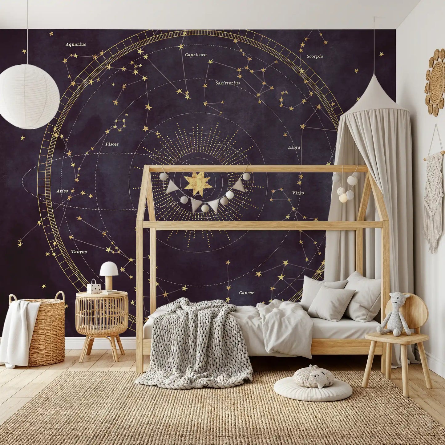 Papier peint panoramique mural Roue astrale aubergine