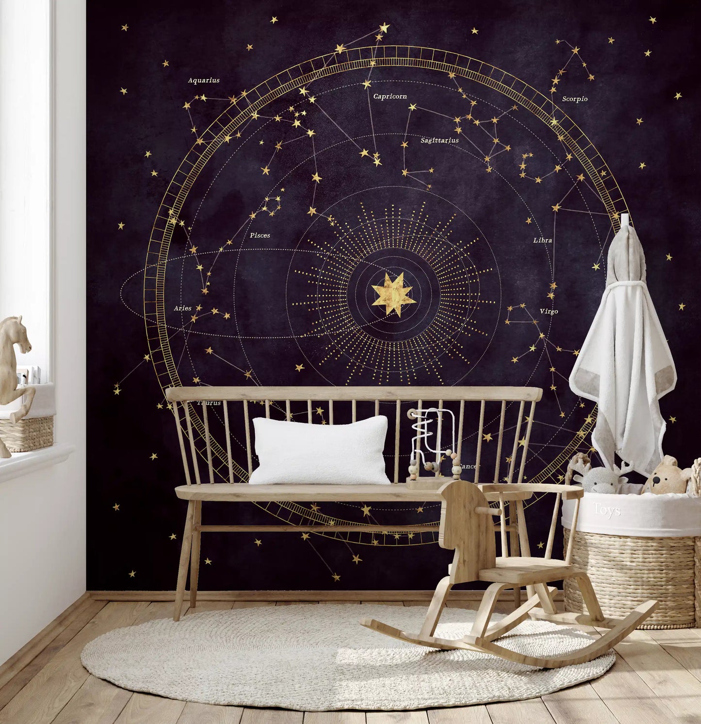 Papier peint panoramique mural Roue astrale aubergine