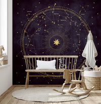 Papier peint panoramique mural Roue astrale aubergine
