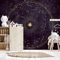 Papier peint panoramique mural Roue astrale aubergine