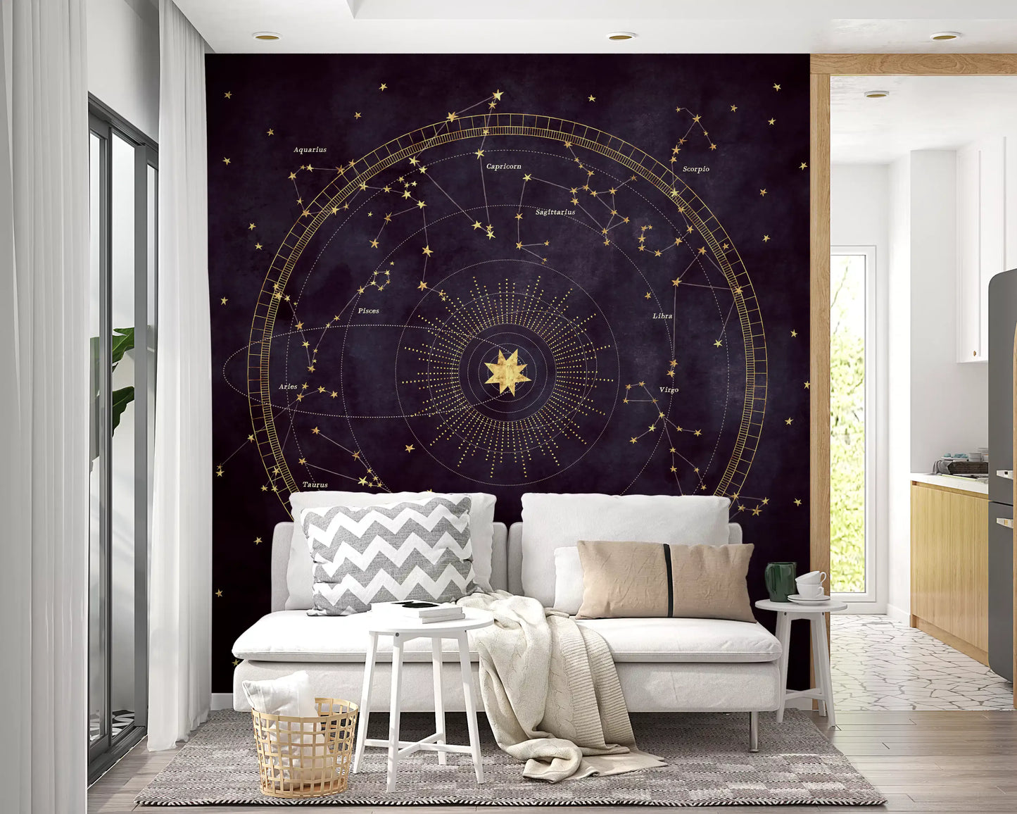 Papier peint panoramique mural Roue astrale aubergine