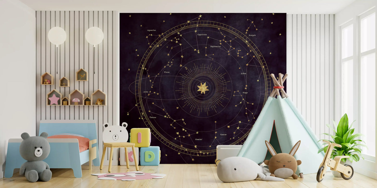 Papier peint panoramique mural Roue astrale aubergine