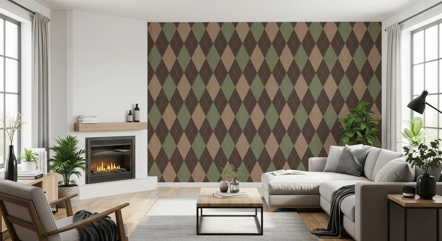 Winter Heritage – Argyle Harlequin geometrisk tidløs tapet i bløde, afdæmpede nuancer