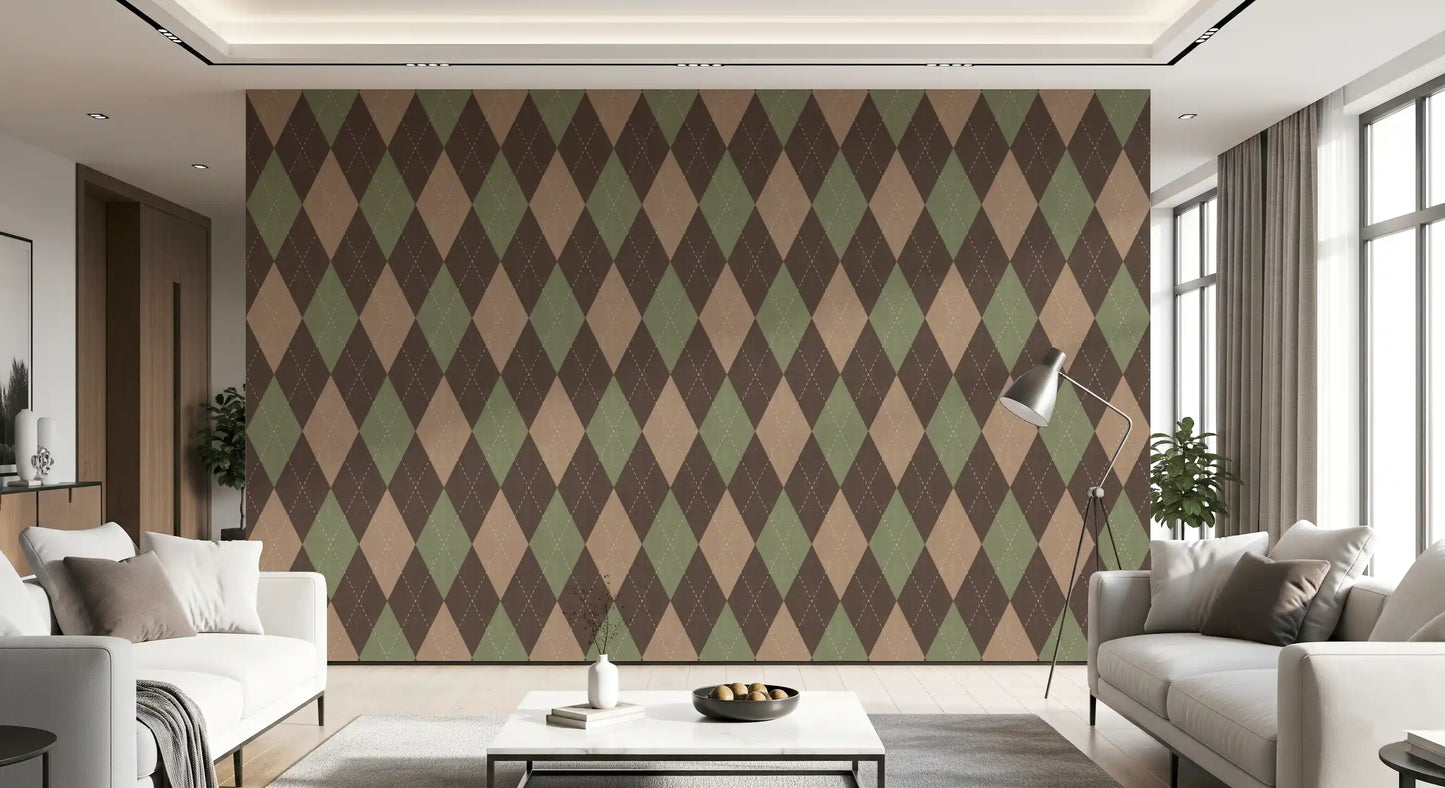 Winter Heritage – Argyle Harlequin geometrisk tidløs tapet i bløde, afdæmpede nuancer