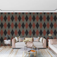 Winter Heritage - Argyle Harlequin Geometrisch Tijdloos - Behang in een Diepe, Krachtige Kleur