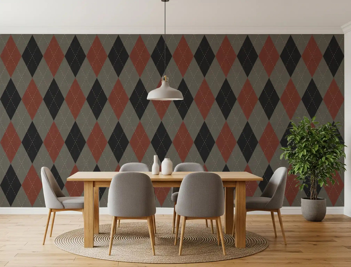 Winter Heritage - Argyle Harlequin Geometrisch Tijdloos - Behang in een Diepe, Krachtige Kleur