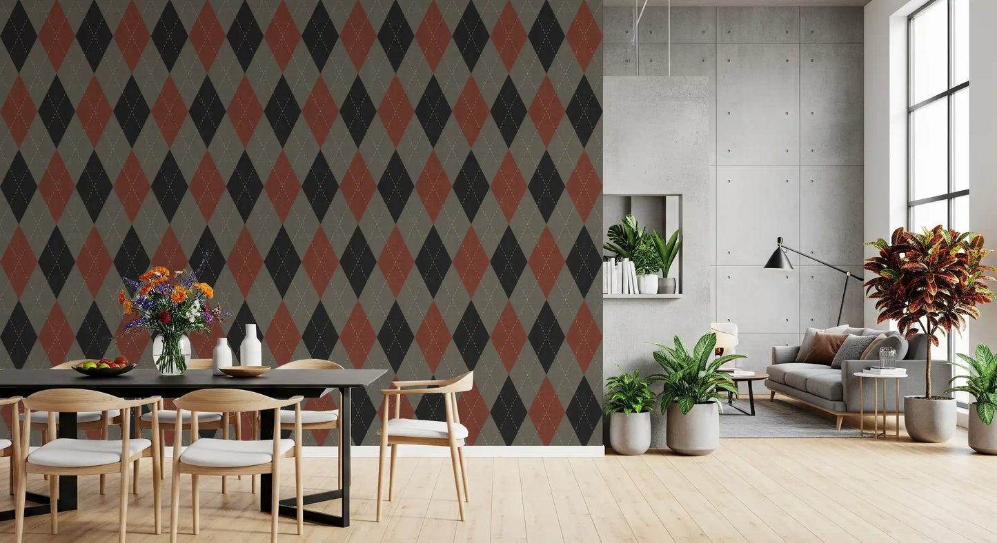 Winter Heritage - Argyle Harlequin Geometrisch Tijdloos - Behang in een Diepe, Krachtige Kleur