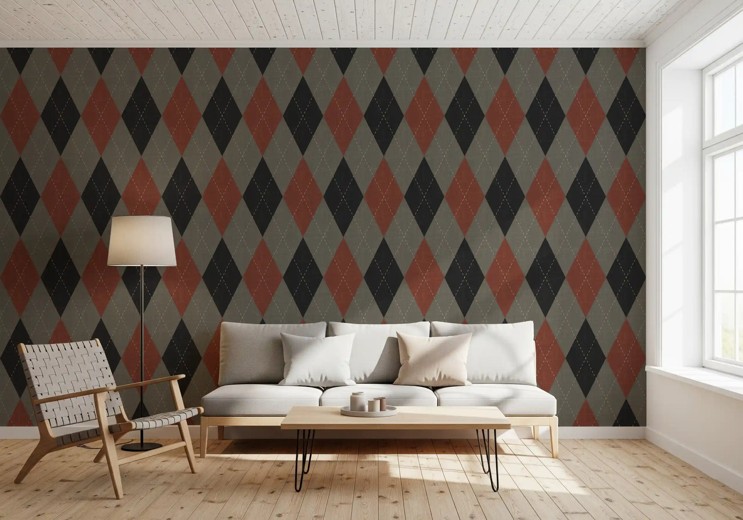 Winter Heritage - Argyle Harlequin Geometrisch Tijdloos - Behang in een Diepe, Krachtige Kleur
