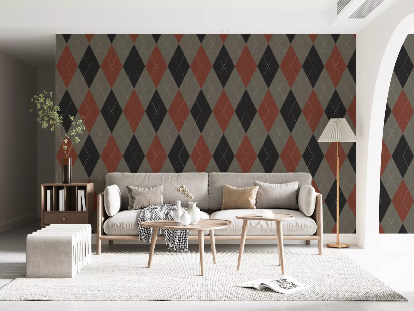 Winter Heritage - Argyle Harlequin Geometrisch Tijdloos - Behang in een Diepe, Krachtige Kleur