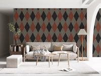Winter Heritage - Argyle Harlequin Geometrisch Tijdloos - Behang in een Diepe, Krachtige Kleur