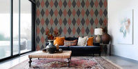 Winter Heritage - Argyle Harlequin Geometrisch Tijdloos - Behang in een Diepe, Krachtige Kleur