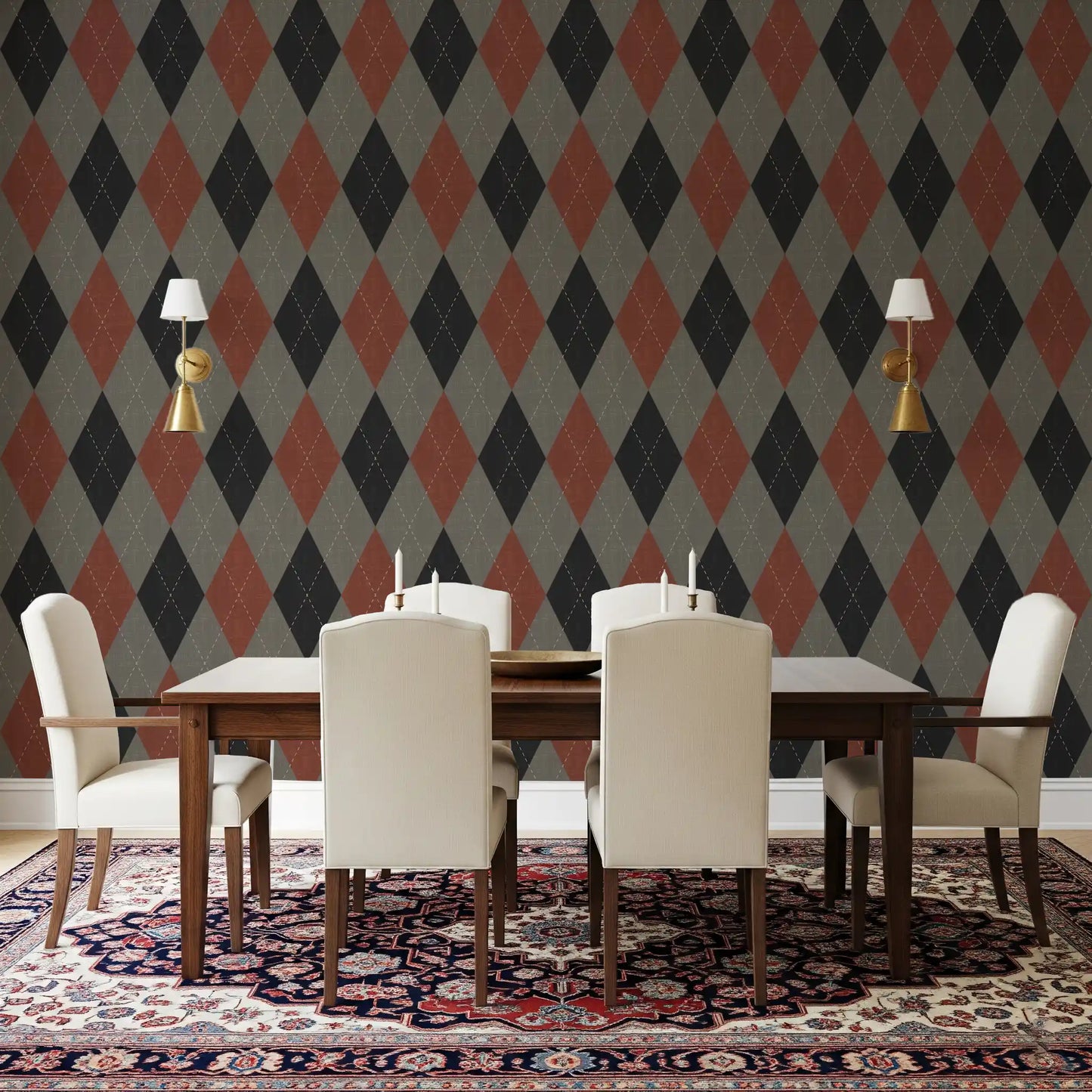 Winter Heritage - Argyle Harlequin Geometrisch Tijdloos - Behang in een Diepe, Krachtige Kleur