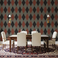 Winter Heritage - Argyle Harlequin Geometrisch Tijdloos - Behang in een Diepe, Krachtige Kleur