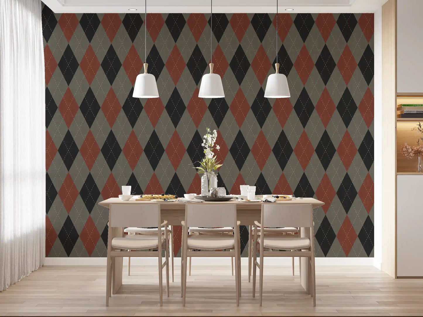 Winter Heritage - Argyle Harlequin Geometrisch Tijdloos - Behang in een Diepe, Krachtige Kleur
