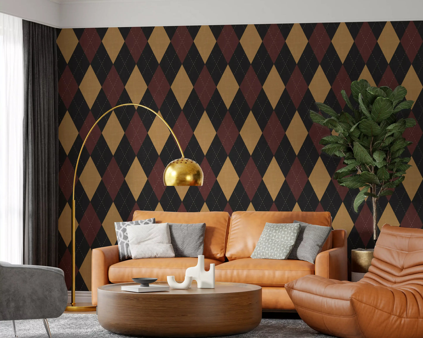 Winter Heritage - Argyle Harlequin Geometric Timeless - Dark Moody Mix Wallpaper⁠