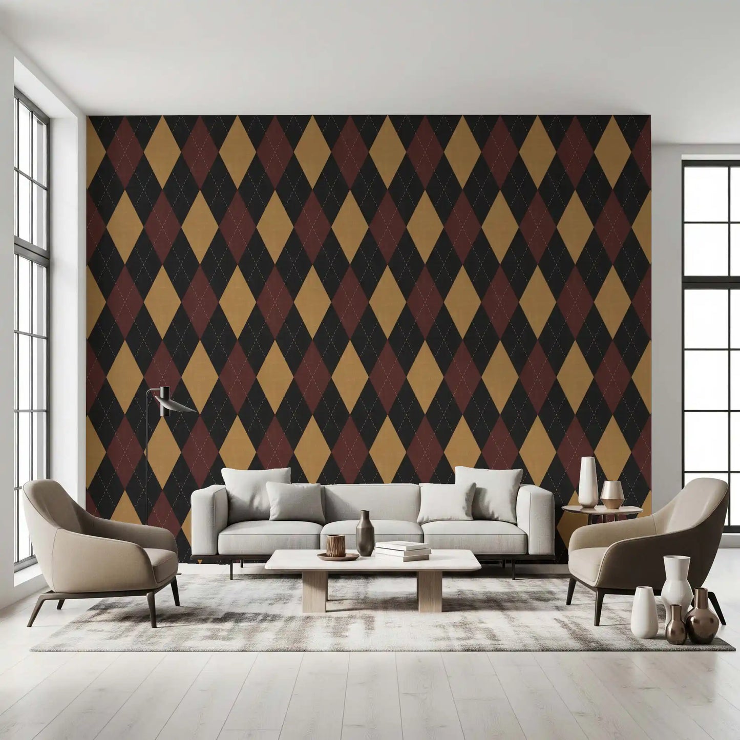 Winter Heritage - Argyle Harlequin Geometric Timeless - Dark Moody Mix Wallpaper⁠