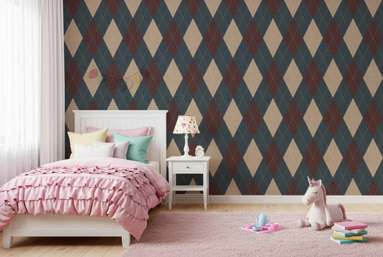 Héritage hivernal – Papier peint à motif losanges classiques arlequin Argyle, dans des tons frais et doux‑froids