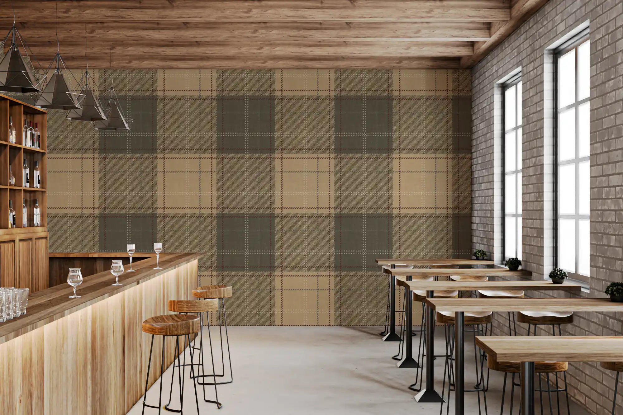 Héritage hivernal – Motif tartan à carreaux en damier – Papier peint aux tons terre chaleureux
