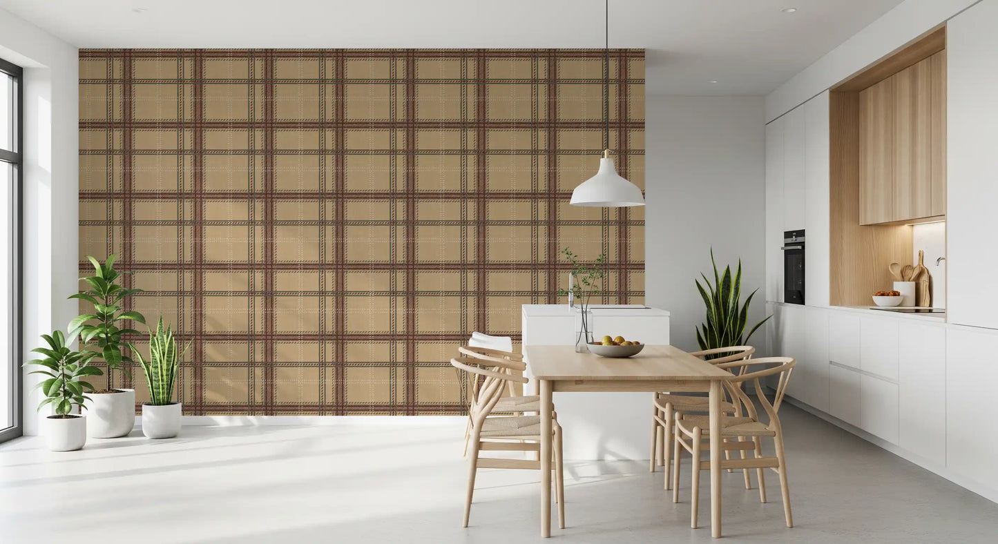 Winterliches Erbe – Fensterkaro-Tartan-Karomuster – Tapete in warmem Erdton