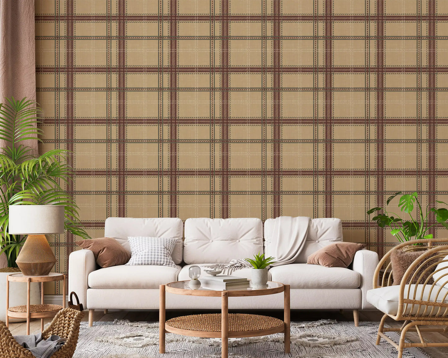 Winterliches Erbe – Fensterkaro-Tartan-Karomuster – Tapete in warmem Erdton