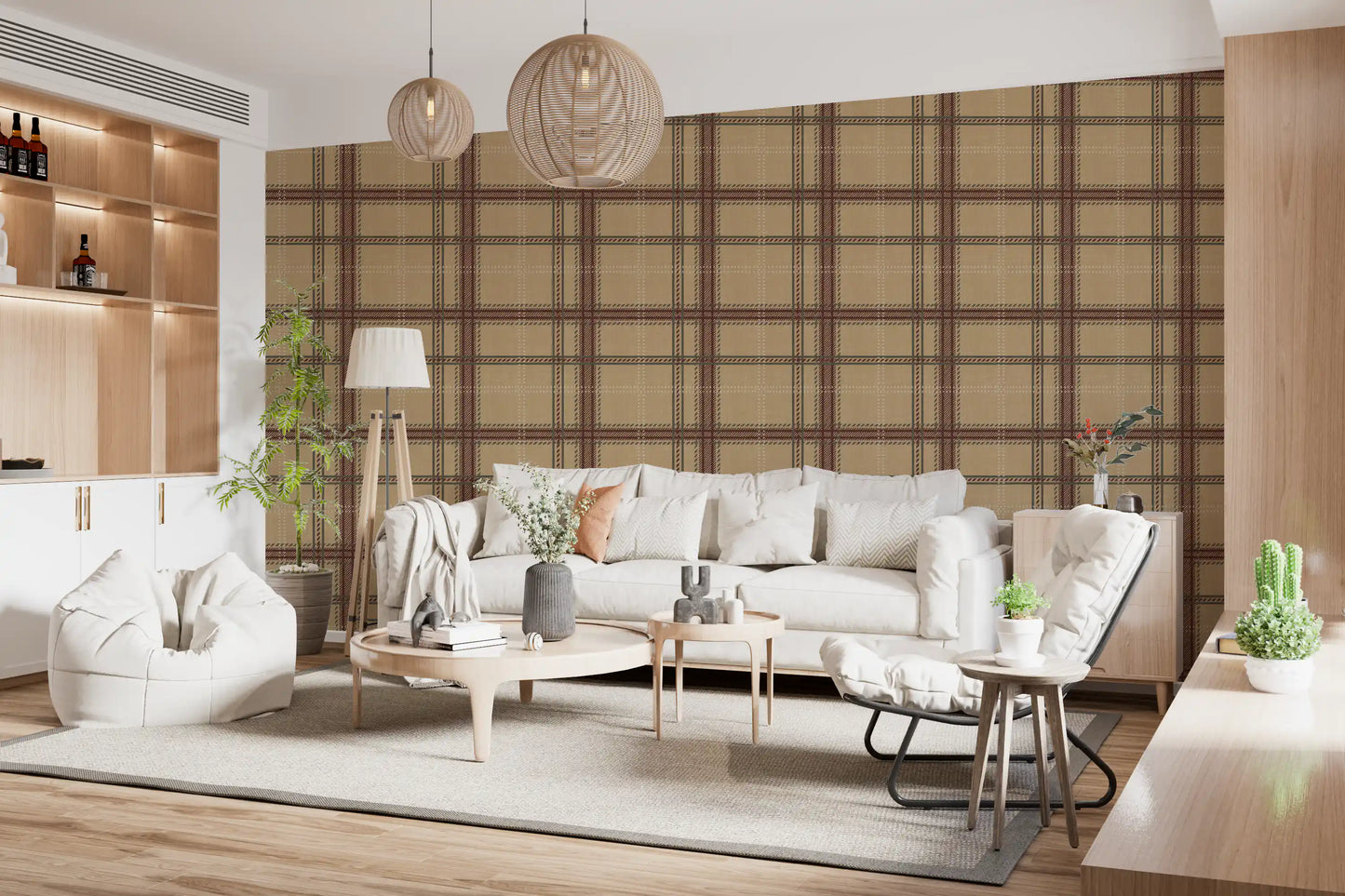 Winterliches Erbe – Fensterkaro-Tartan-Karomuster – Tapete in warmem Erdton