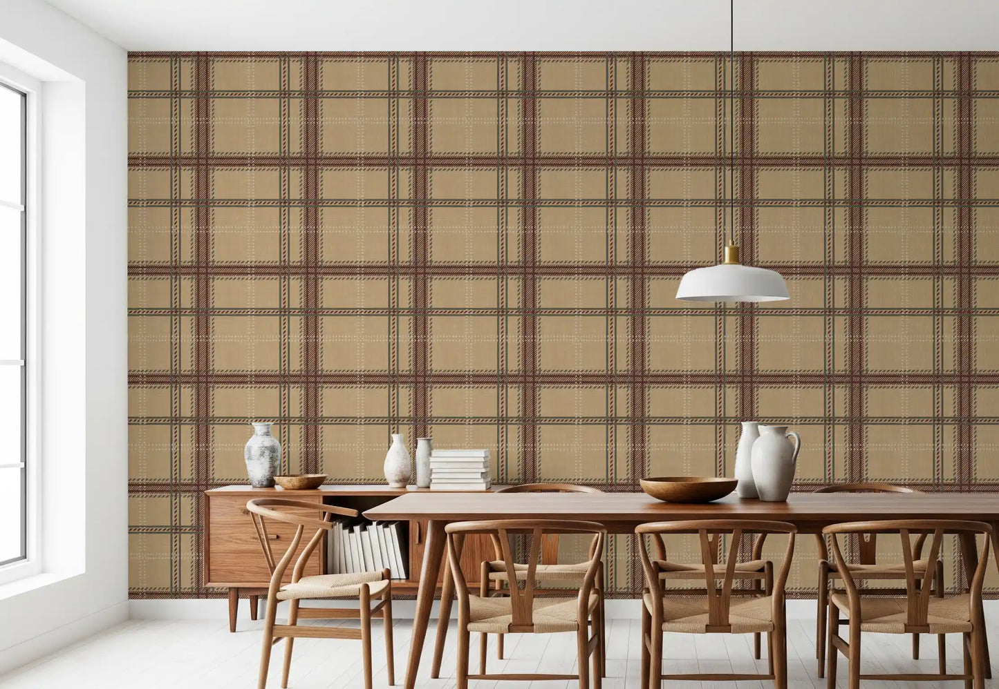 Winterliches Erbe – Fensterkaro-Tartan-Karomuster – Tapete in warmem Erdton