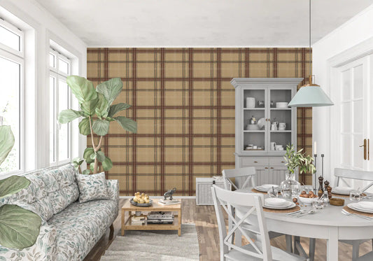 Winterliches Erbe – Fensterkaro-Tartan-Karomuster – Tapete in warmem Erdton