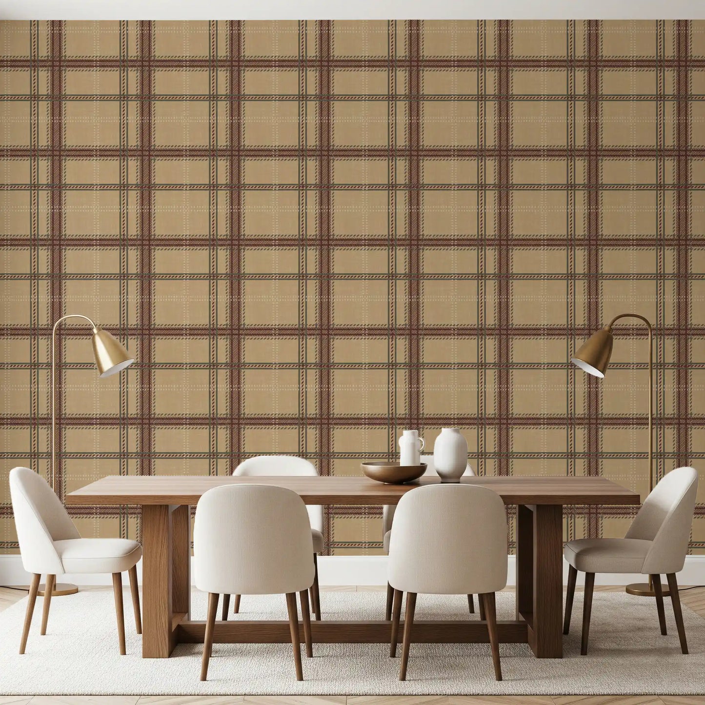 Winterliches Erbe – Fensterkaro-Tartan-Karomuster – Tapete in warmem Erdton