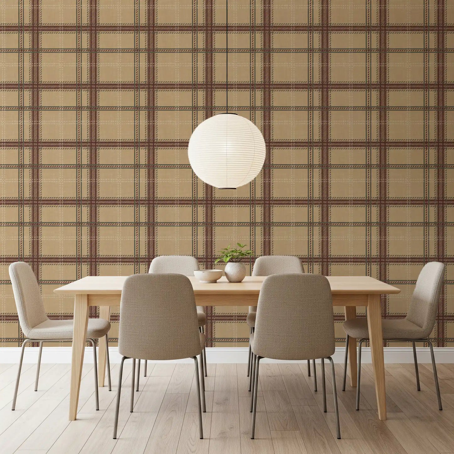 Winterliches Erbe – Fensterkaro-Tartan-Karomuster – Tapete in warmem Erdton