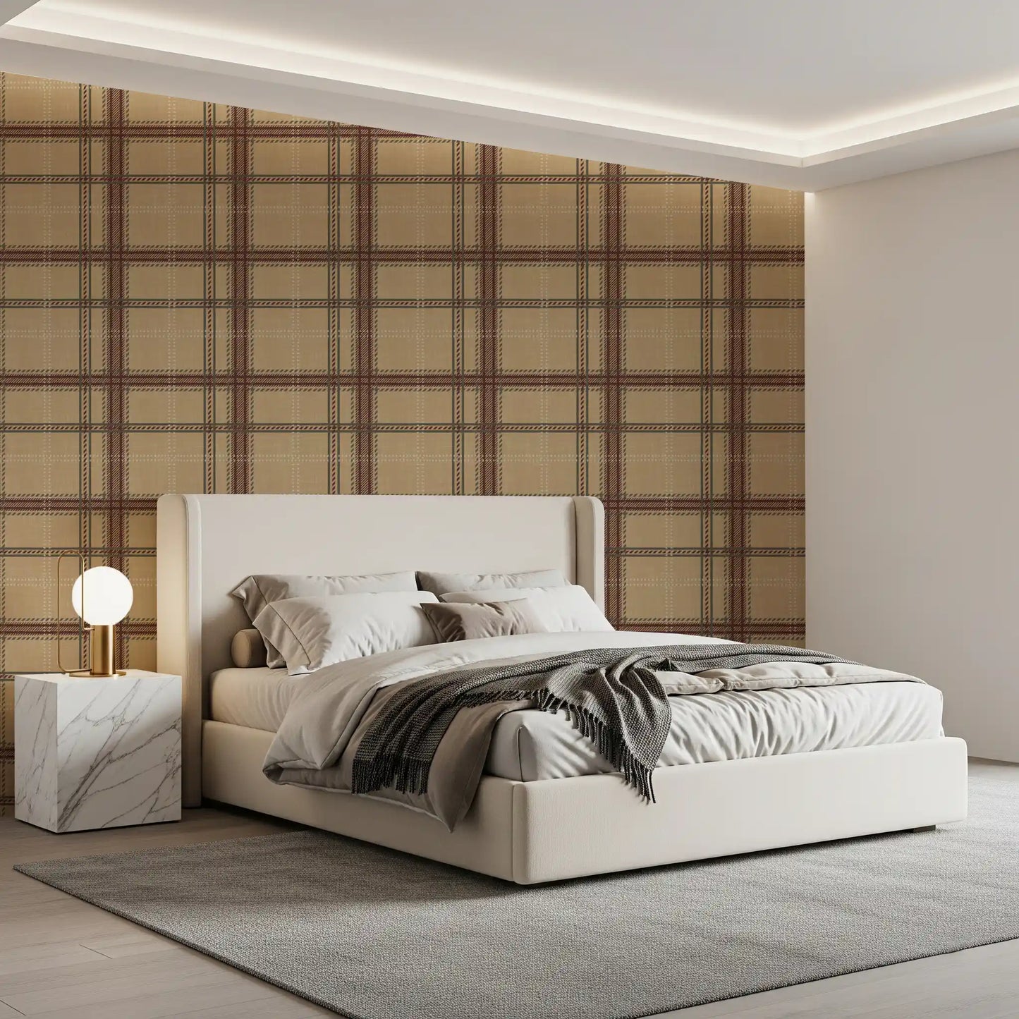 Winterliches Erbe – Fensterkaro-Tartan-Karomuster – Tapete in warmem Erdton