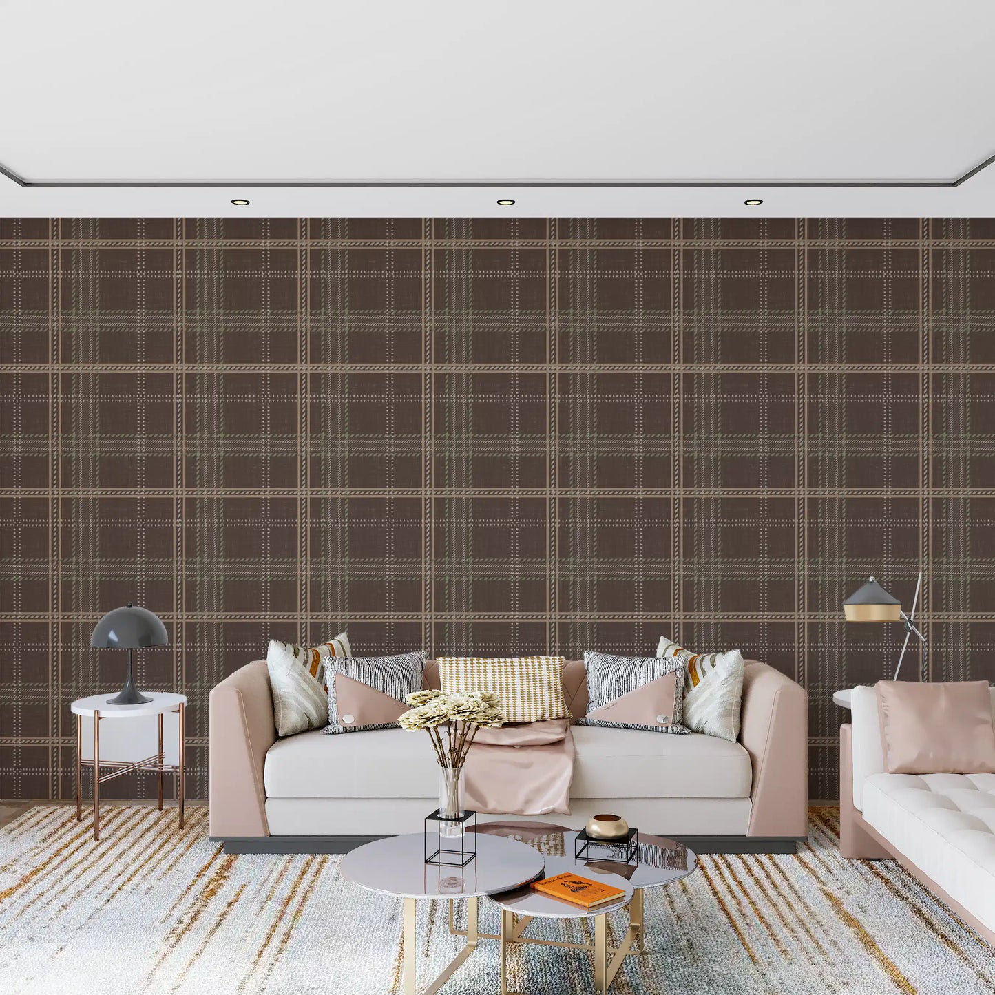 Winter Heritage – Karierter Tartan im Fensterscheibenmuster – Tapete in sanftem Taupe-Mix