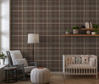Winter Heritage – Karierter Tartan im Fensterscheibenmuster – Tapete in sanftem Taupe-Mix