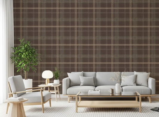 Winter Heritage – Karierter Tartan im Fensterscheibenmuster – Tapete in sanftem Taupe-Mix