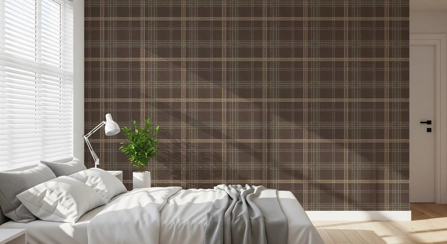 Winter Heritage – Karierter Tartan im Fensterscheibenmuster – Tapete in sanftem Taupe-Mix