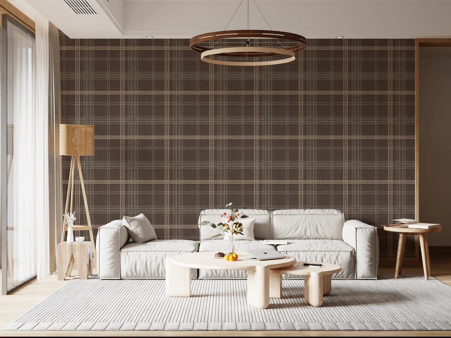 Winter Heritage – Karierter Tartan im Fensterscheibenmuster – Tapete in sanftem Taupe-Mix