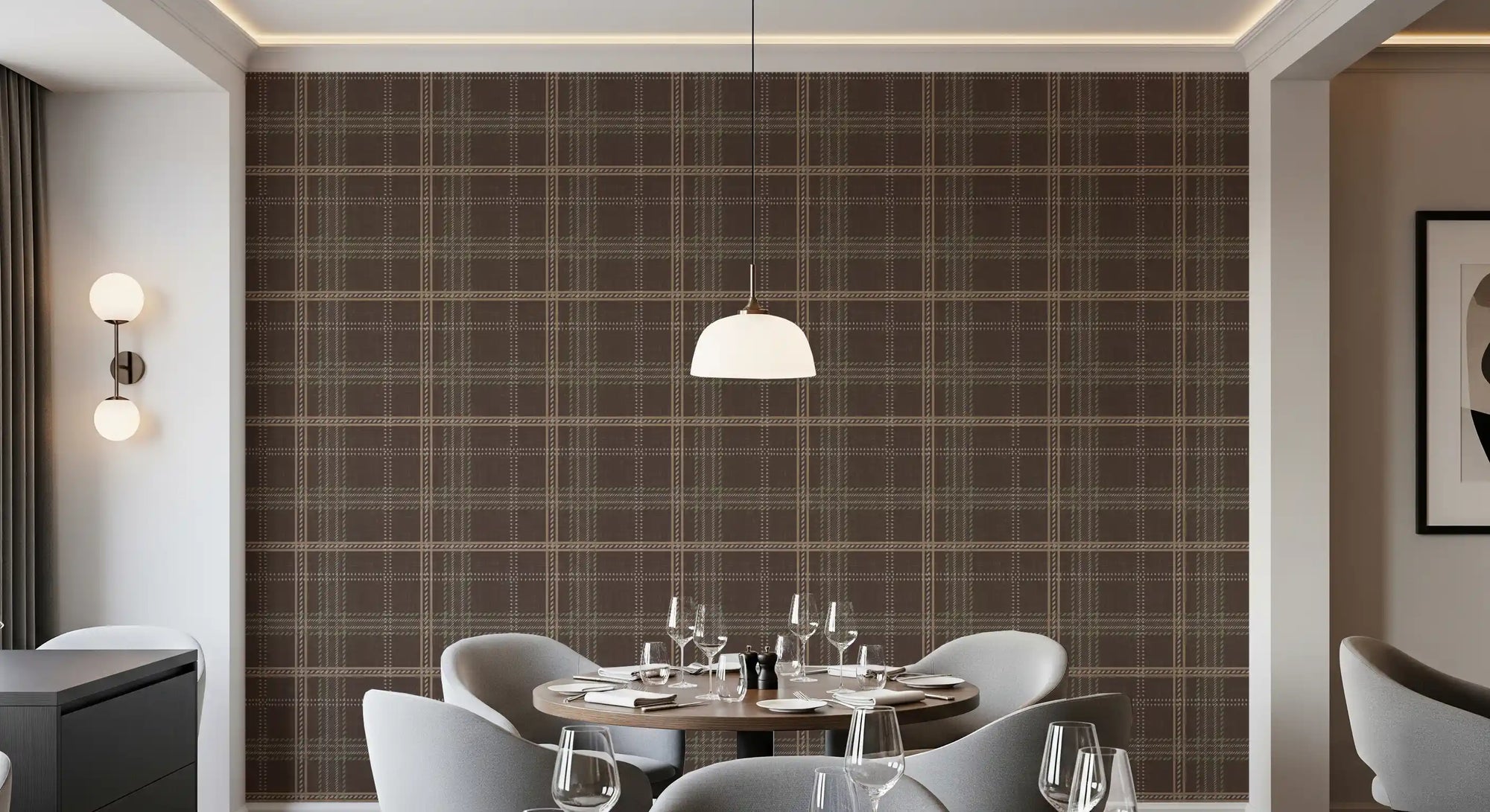 Winter Heritage - Windowpane Tartan Plaid Check - Soft Taupe Blend Wallpaper⁠
