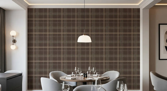 Winter Heritage – Karierter Tartan im Fensterscheibenmuster – Tapete in sanftem Taupe-Mix