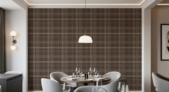 Winter Heritage – Karierter Tartan im Fensterscheibenmuster – Tapete in sanftem Taupe-Mix