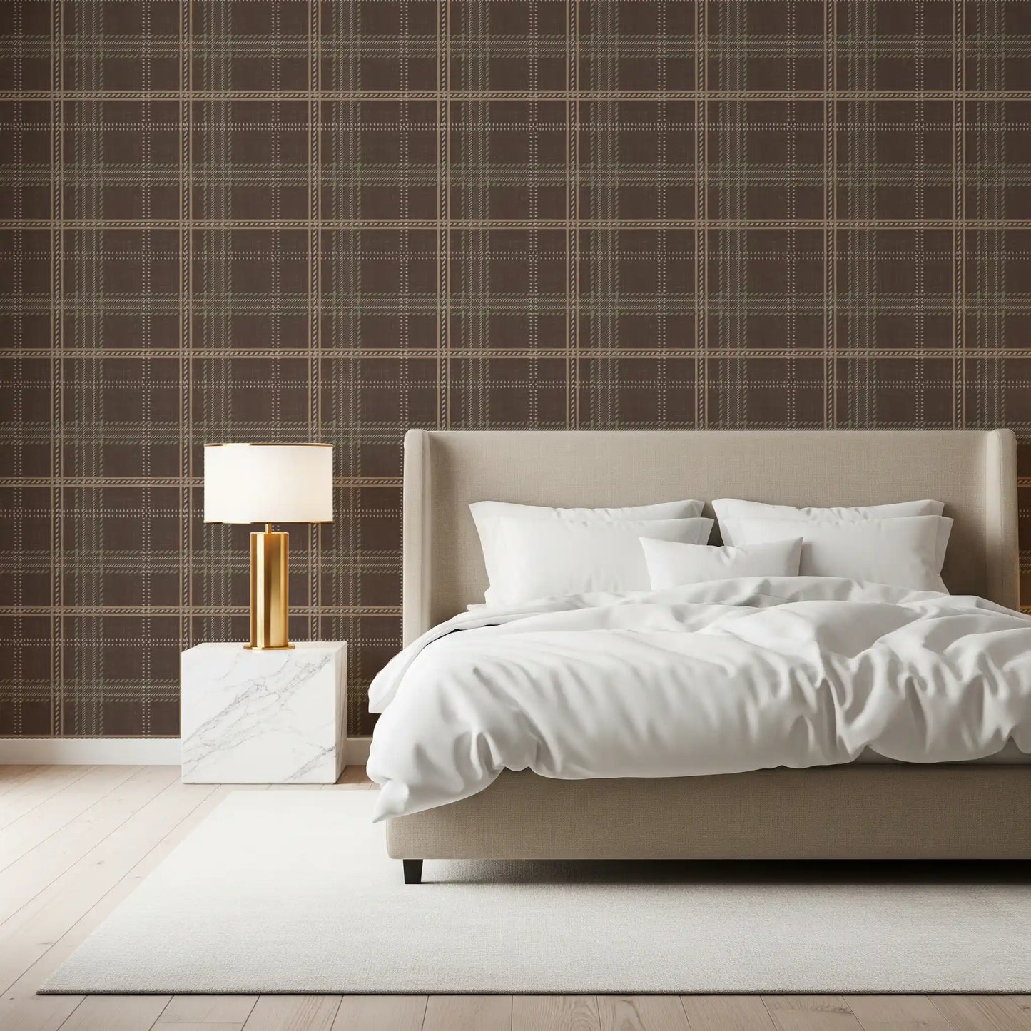 Winter Heritage – Karierter Tartan im Fensterscheibenmuster – Tapete in sanftem Taupe-Mix