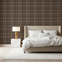 Winter Heritage – Karierter Tartan im Fensterscheibenmuster – Tapete in sanftem Taupe-Mix
