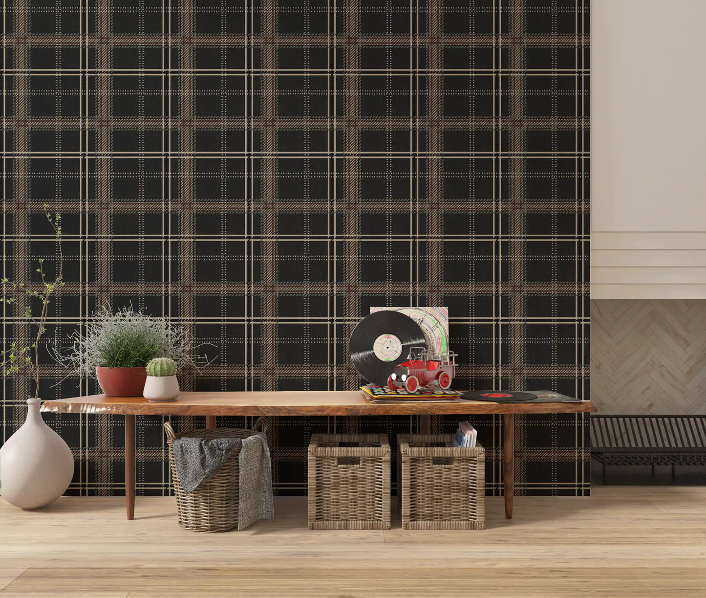 Héritage hivernal – Papier peint à carreaux tartan fenêtre, audacieux et très contrasté
